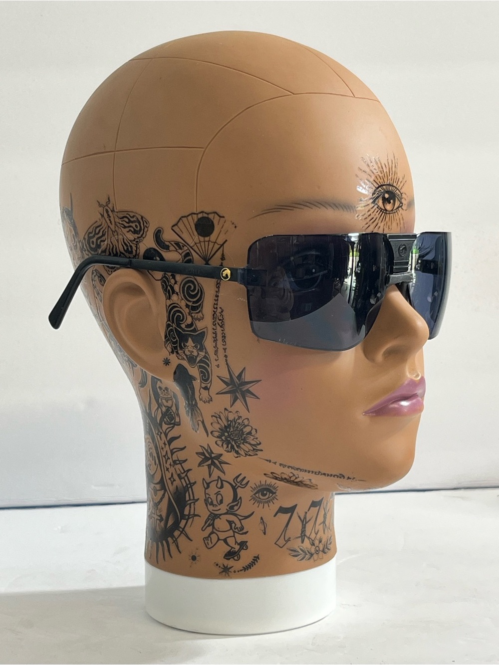 Gargoyles Black Shield Sunglasses with Dark Blue Lenses and Gold Logos